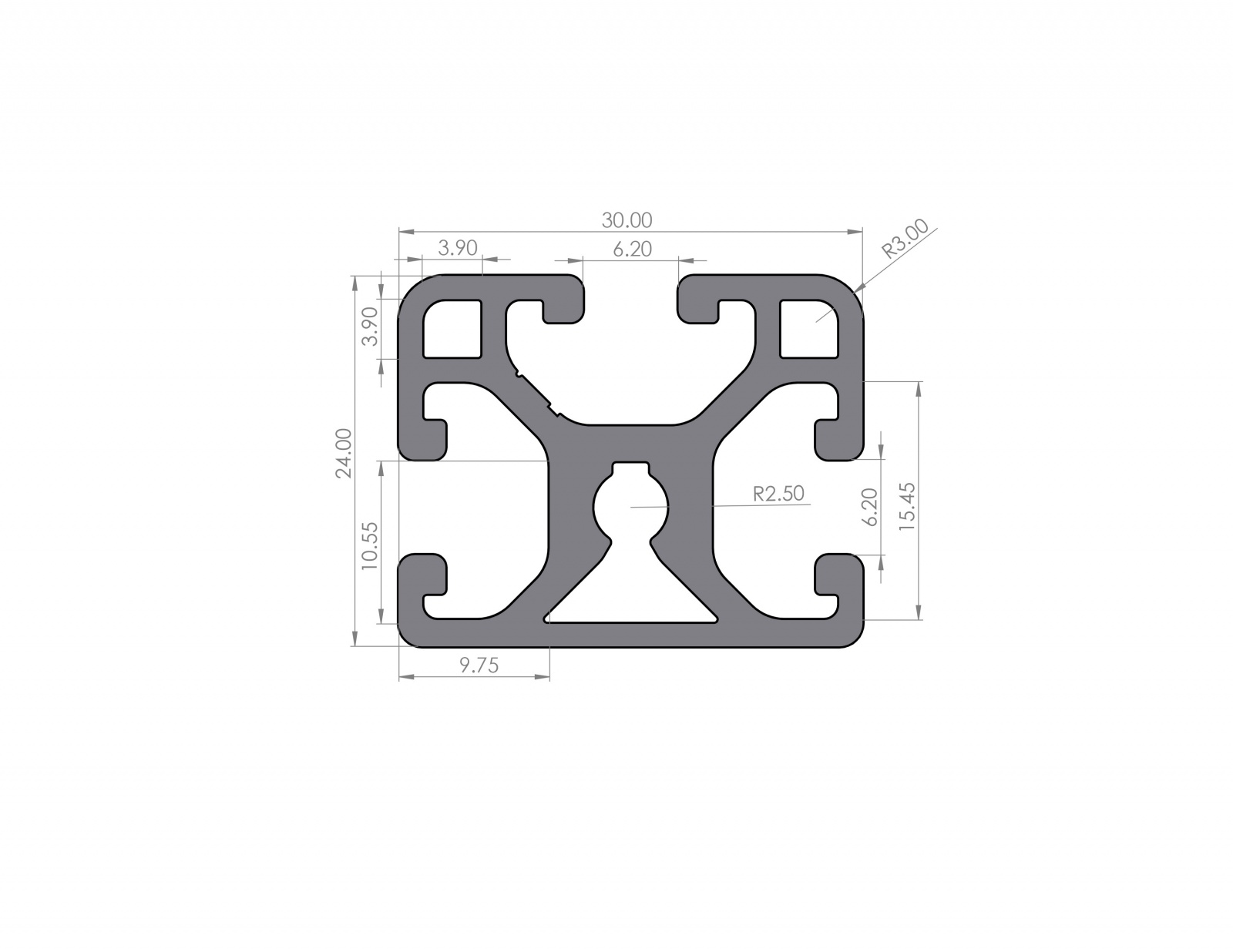 Aluminum profile 24x30 slot 6 Light I type